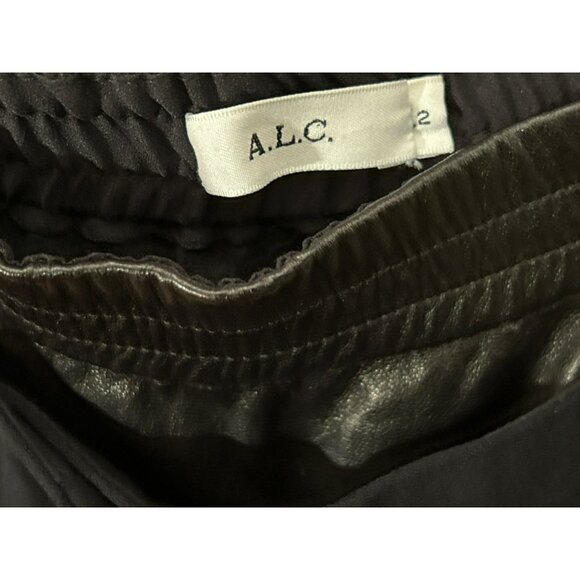 A.L.C Black Double Waist Trouser Pants Size 2 Leather Elastic Waist Quiet Luxury - Picture 3 of 7